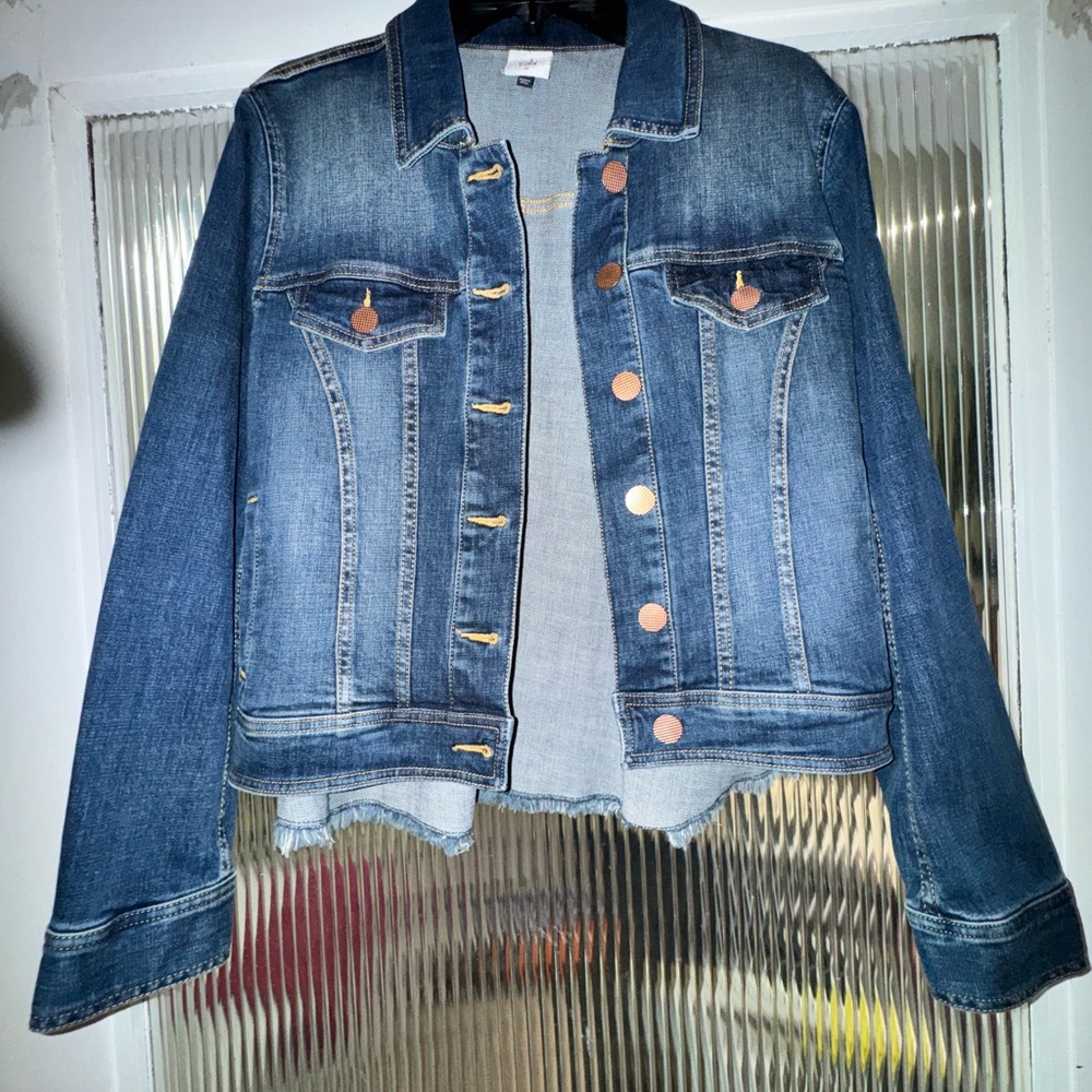 CABI Chic Blue Denim Jacket with Copper Buttons